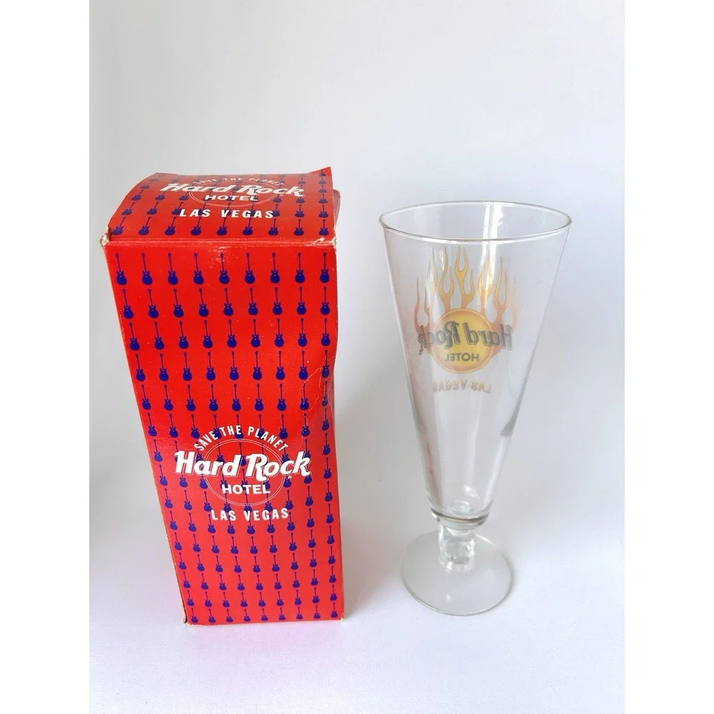 Hard Rock Hotel Las Vegas Vintage Beer‎ Glass Dice & Flames Logo 9